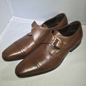 A. Testoni Brown Cap Toe Single Monk Strap Buckle Shoes US 10M Made‎ In Italy